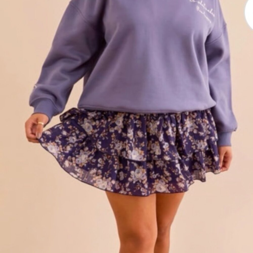 ARULA Navy Floral Tiered Mini Skirt